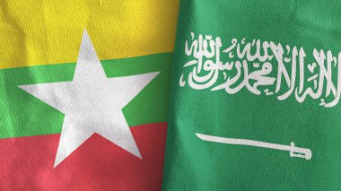 Suudi Arabistan ve Myanmar iki bayrak tekstil kumaşı 3D