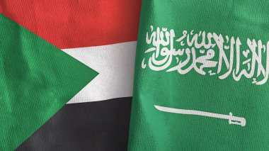 Suudi Arabistan ve Sudan 'da iki bayraklı tekstil kumaşı 3D.