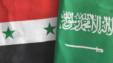 Suudi Arabistan ve Suriye 'de iki bayraklı tekstil kumaşı 3D.