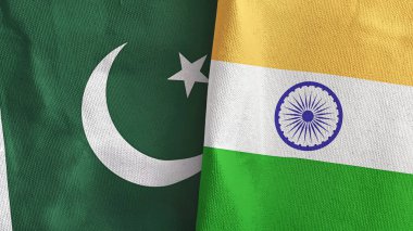 Hindistan ve Pakistan 'ın iki bayrağı tekstil kumaşı 3D.