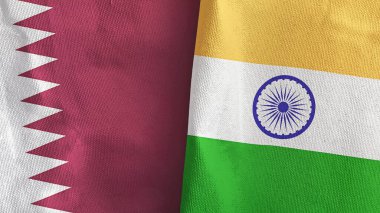 Hindistan ve Katar iki bayraklı tekstil kumaşı 3D görüntüleme
