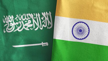 Hindistan ve Suudi Arabistan 'da iki bayraklı tekstil kumaşı 3D.