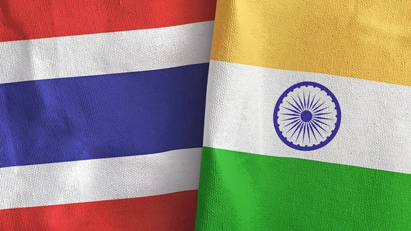 India and Thailand two flags textile cloth 3D rendering — Stock Photo, Image