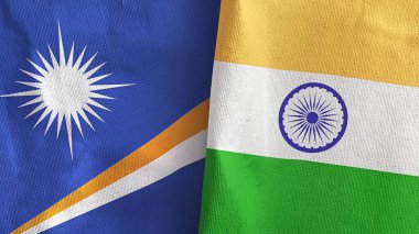 Hindistan ve Marshall Adaları iki bayraklı kumaş 3D.