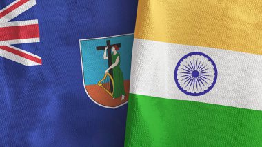 Hindistan ve Montserrat iki bayraklı tekstil kumaşı 3D