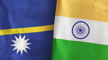Hindistan ve Nauru 'nun iki bayrağı tekstil kumaşı 3D.