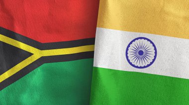 Hindistan ve Vanuatu iki bayrak tekstil kumaşı 3D