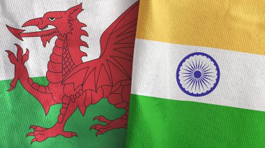 Hindistan ve Galler iki bayraklı tekstil kumaşı 3D