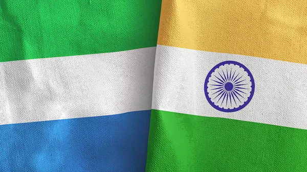 India és Sierra Leone két zászló textil ruha 3D renderelés — Stock Fotó