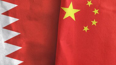 Çin ve Bahreyn iki bayrak, tekstil kumaşı 3D.
