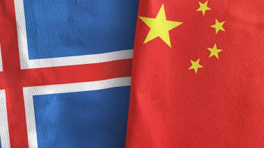 Çin ve İzlanda iki bayraklı tekstil kumaşı 3D