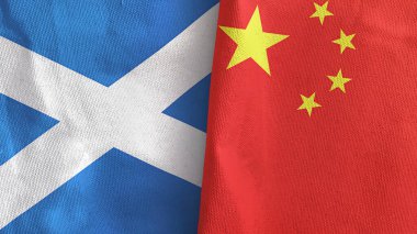 Çin ve İskoçya iki bayraklı tekstil kumaşı 3D