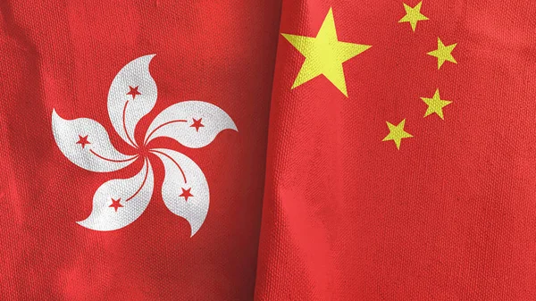 Çin ve Hong Kong 'da iki bayraklı kumaş 3D. — Stok fotoğraf