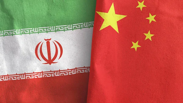 China and Iran two flags textile cloth 3D rendering — Stock Photo, Image
