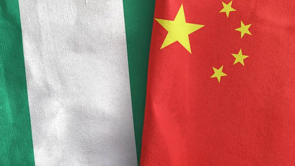 China and Nigeria two flags textile cloth 3D rendering — Stock Photo, Image
