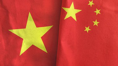 Çin ve Vietnam 'ın iki bayrağı tekstil kumaşı 3D.