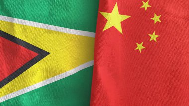 Çin ve Guyana iki bayrak, tekstil kumaşı 3D.