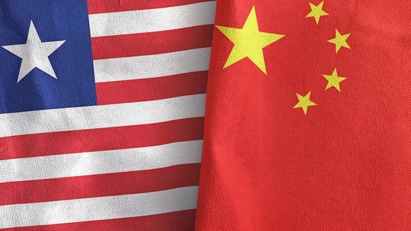 China and Liberia two flags textile cloth 3D rendering — Stock Photo, Image