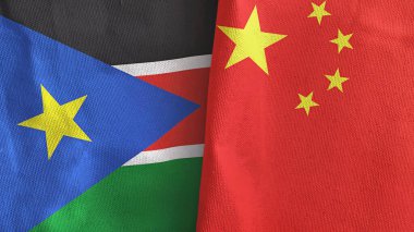 Çin ve Güney Sudan 'da iki bayraklı tekstil kumaşı 3D.