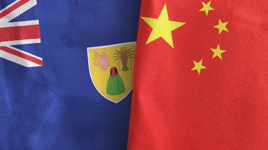 Çin, Türkler ve Caicos Adaları iki bayrak tekstil kumaşı 3D