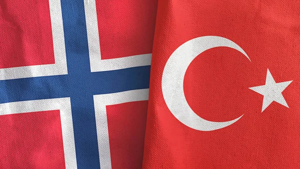 Turkey and Norway two flags textile cloth 3D rendering — Stock Photo, Image