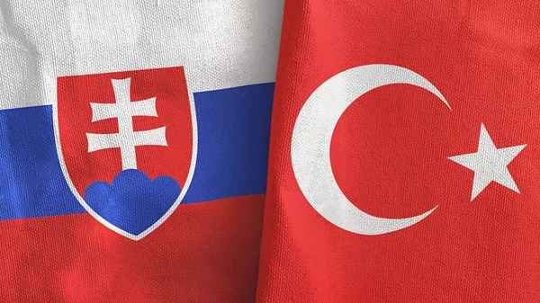 Турция и Словакия два флага текстильная ткань 3D рендеринг — стоковое фото
