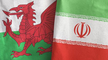 İran ve Galler iki bayraklı tekstil kumaşı 3D