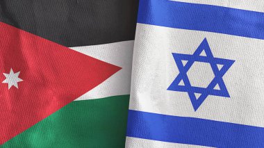 İsrail ve Ürdün 'ün iki bayrağı tekstil kumaşı 3D