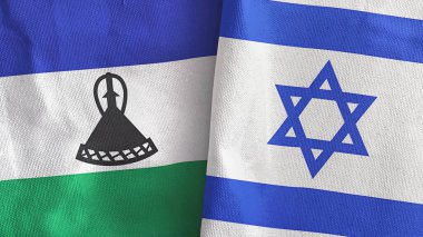 İsrail ve Lesotho iki bayraklı tekstil kumaşı 3D