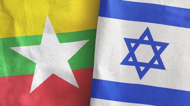 İsrail ve Myanmar 'ın iki bayrağı tekstil kumaşı 3D