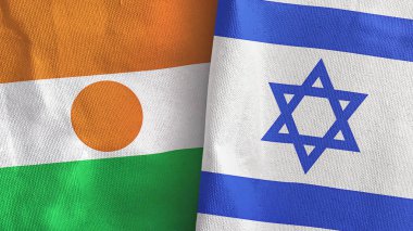 İsrail ve Nijer 'in iki bayrağı tekstil kumaşı 3D.