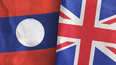 Birleşik Krallık ve Laos iki bayraklı tekstil kumaşı 3D görüntüleme