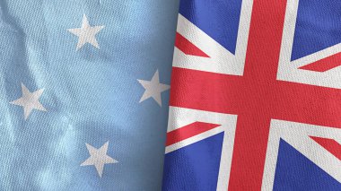Birleşik Krallık ve Mikronezya iki bayraklı tekstil kumaşı 3D