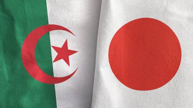 Japonya ve Cezayir iki bayraklı tekstil kumaşı 3D