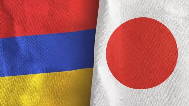 Japonya ve Ermenistan iki bayraklı tekstil kumaşı 3D