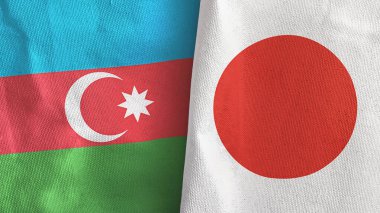 Japonya ve Azerbaycan iki bayraklı tekstil kumaşı 3D