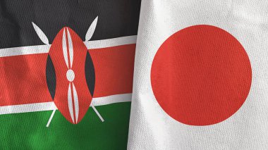Japonya ve Kenya iki bayraklı tekstil kumaşı 3D