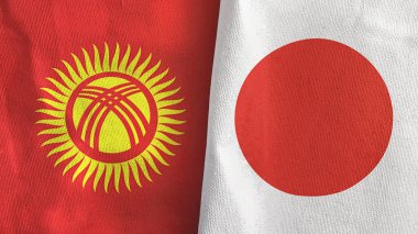 Japonya ve Kırgızistan iki bayraklı tekstil kumaşı 3D