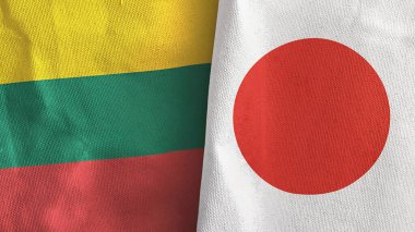 Japonya ve Litvanya iki bayraklı tekstil kumaşı 3D
