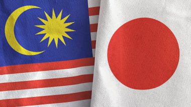 Japonya ve Malezya iki bayraklı tekstil kumaşı 3D