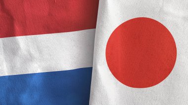 Japonya ve Hollanda iki bayraklı tekstil kumaşı 3D