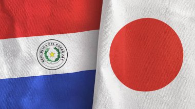 Japonya ve Paraguay iki bayraklı tekstil kumaşı 3D