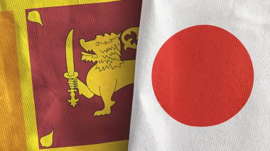 Japonya ve Sri Lanka 'da iki bayraklı tekstil kumaşı 3D.