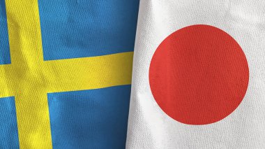 Japonya ve İsveç iki bayraklı tekstil kumaşı 3D