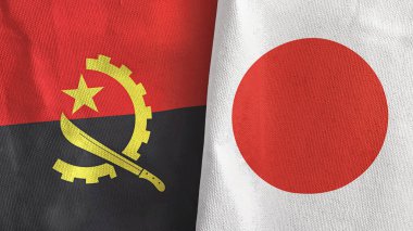 Japonya ve Angola 'nın iki bayrağı tekstil kumaşı 3D.