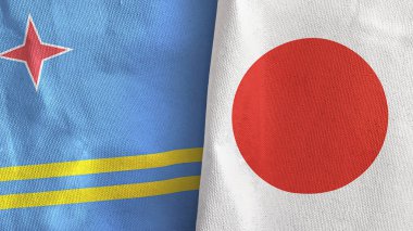 Japonya ve Aruba iki bayraklı tekstil kumaşı 3D.