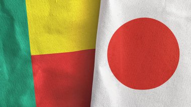 Japonya ve Benin iki bayraklı tekstil kumaşı 3D görüntüleme