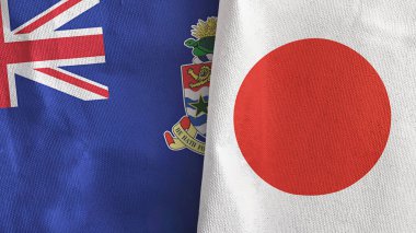 Japonya ve Cayman Adaları. İki bayraklı tekstil kumaşı.