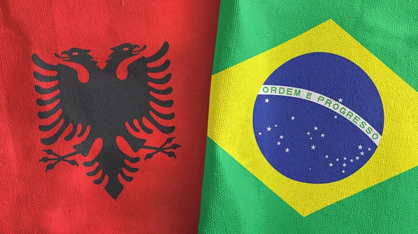 Brasil y Albania dos banderas de tela textil 3D renderizado — Foto de Stock