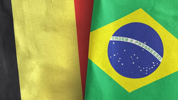 Brazilië en België twee vlaggen textiel doek 3D rendering — Stockfoto